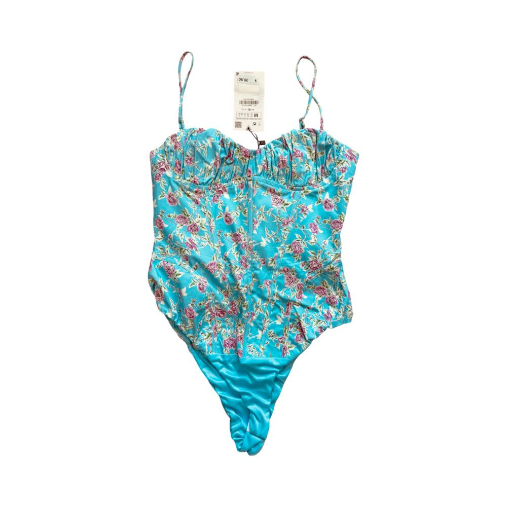 Zara Floral Corset Bodysuit with Adjustable Spaghetti Straps